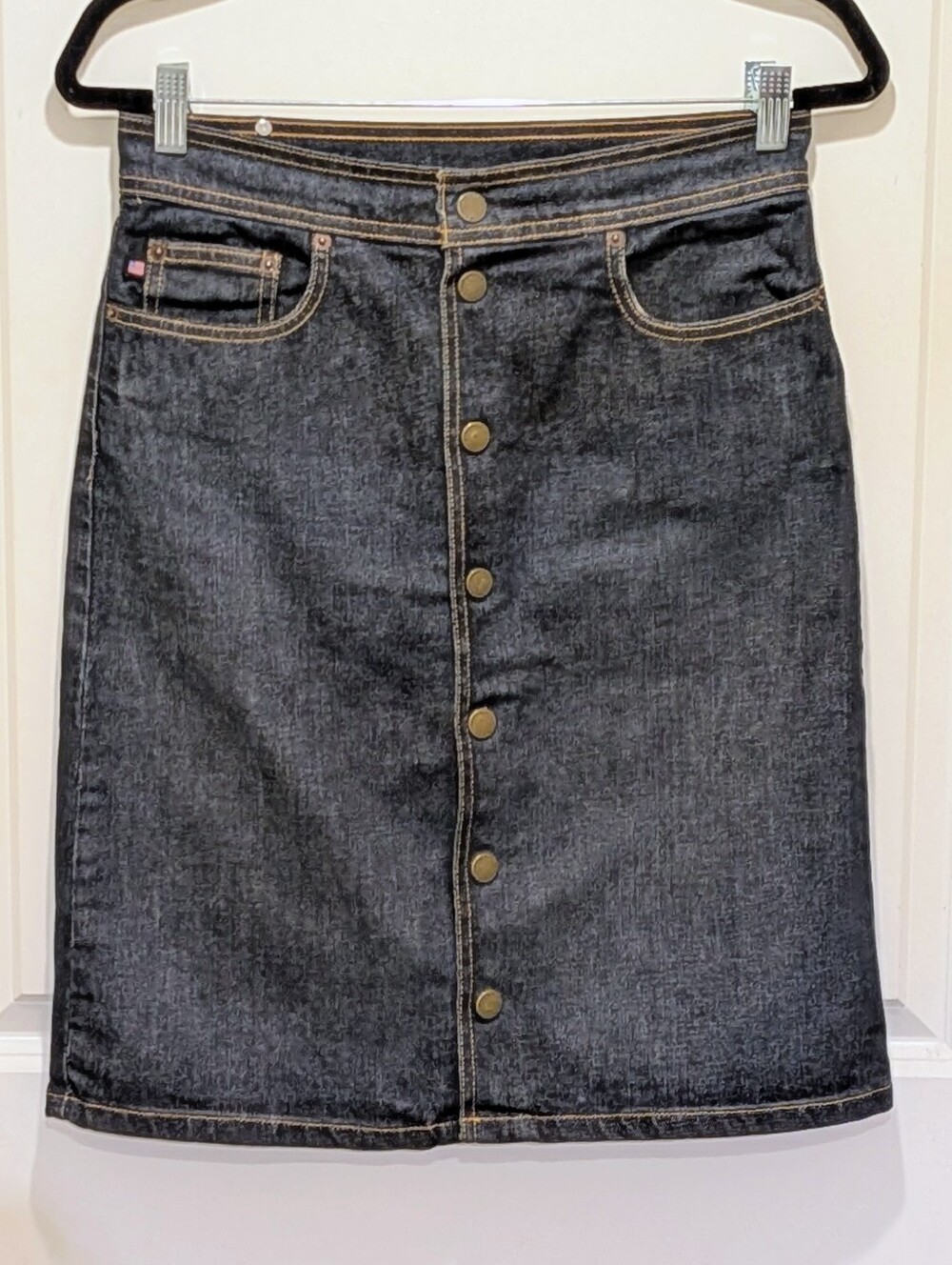 EUC 90s Ralph Lauren 2 Polo Jeans Co Dark Wash Snap Front Denim Skirt